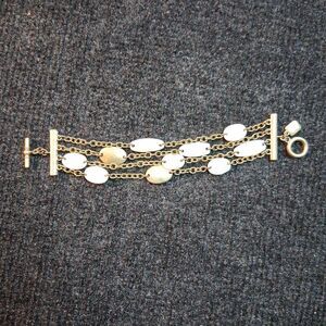 Chaps Gold Tone 4 Strand Chain Faux Mother Of Pearl Fashion Link Bracelet